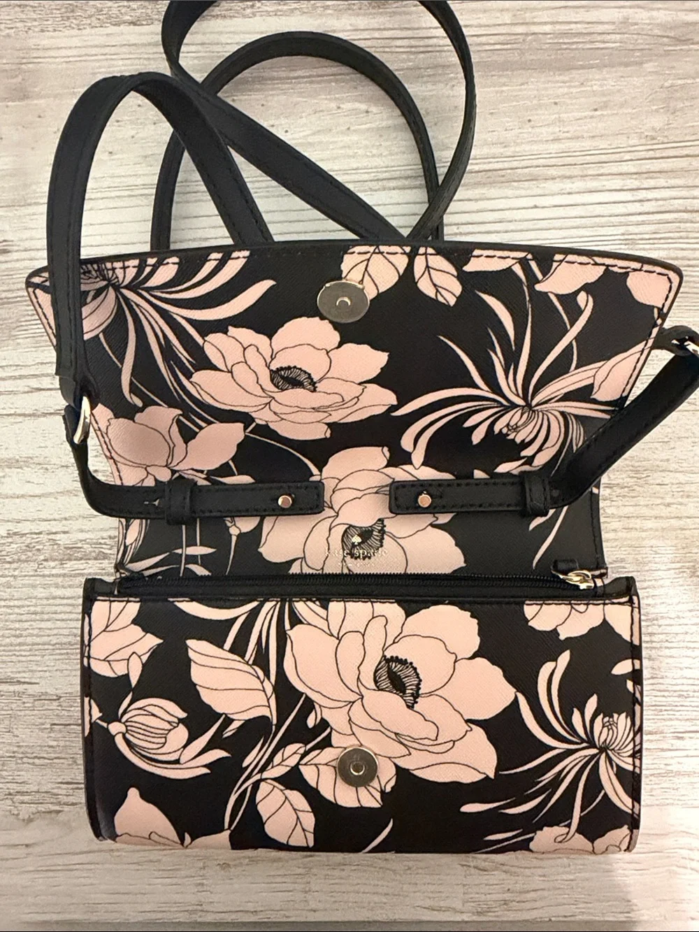 kate spade Black with Blush Floral Continental Wallet